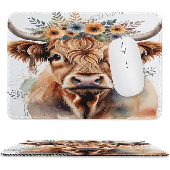 Floral Cow Mouse Pad - Studio Series, Computer Mouse Mat with Anti-Slip Rubber Base, Mouse Pad with Stitched Edge,Mouse Pad for ComputersLaptop 8"x10"