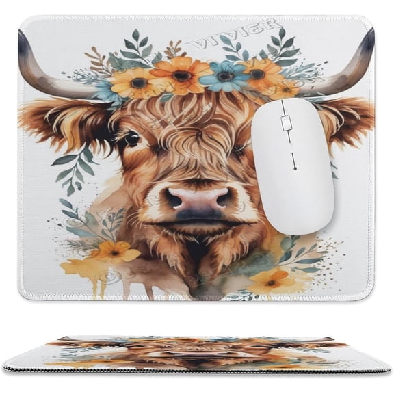 Floral Cow Mouse Pad - Studio Series, Computer Mouse Mat with Anti-Slip Rubber Base, Easy Gliding, Portable 10"x12"