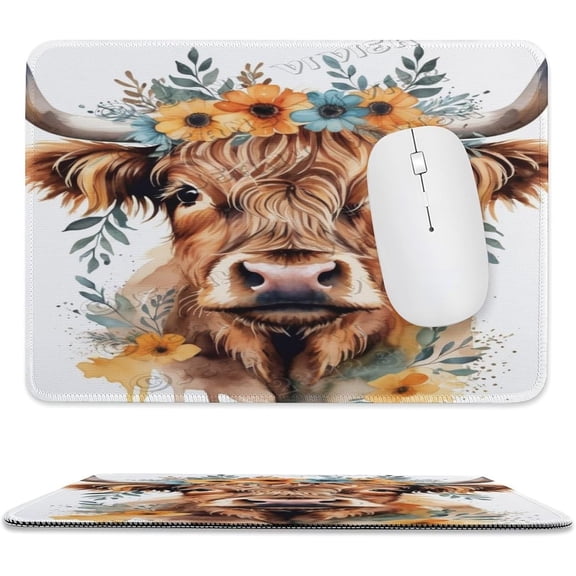 Floral Cow Mouse Pad - Studio Series, Computer Mouse Mat with Anti-Slip Rubber Base, Easy Gliding, Portable 8"x10"