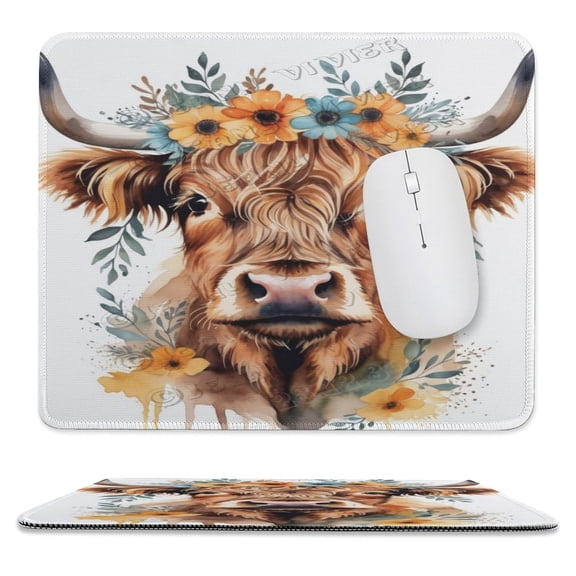 Floral Cow Mouse Pad - Studio Series, Computer Mouse Mat with Anti-slip Rubber Base, Easy Gliding, Portable 10"x12"