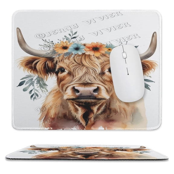 Floral Cow Mouse Pad with Stitched Edges and Non-Slip Rubber Base, Premium-Textured Mouse Pad for Laptop, Computer & PC, Gaming & Working 10"x12"