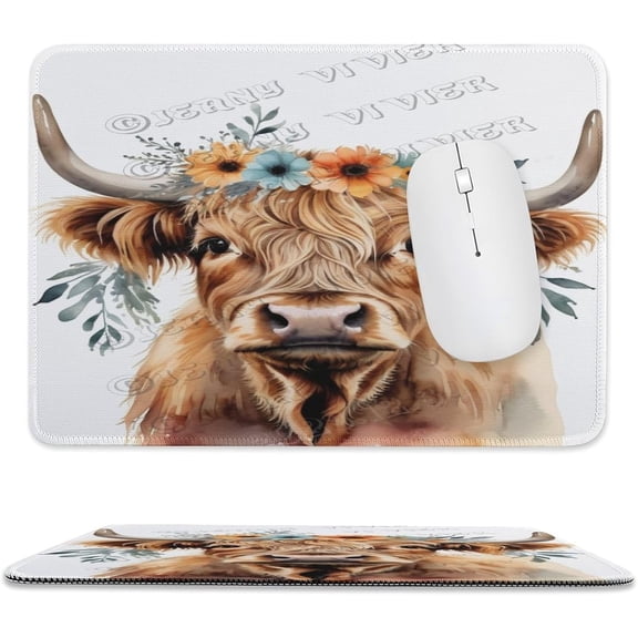 Floral Cow Mouse Pad with Stitched Edges and Non-Slip Rubber Base, Premium-Textured Mouse Pad for Laptop, Computer & PC, Gaming & Working 8"x10"