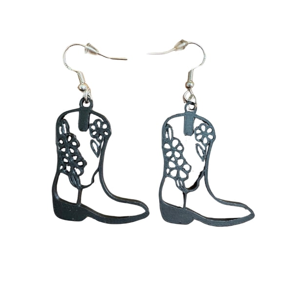 Floral Cowboy Boot Earrings Boho Western Cowgirl (Black)