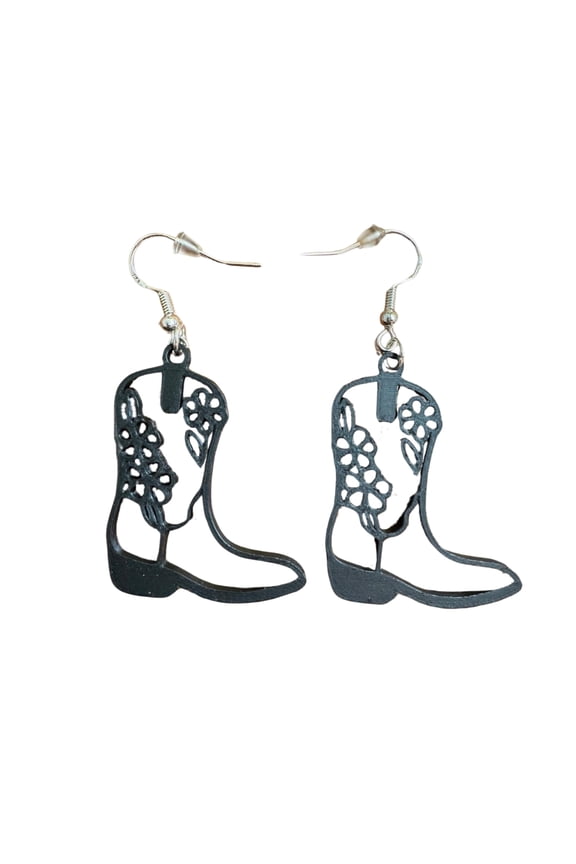 Floral Cowboy Boot Earrings Boho Western Cowgirl (Black)