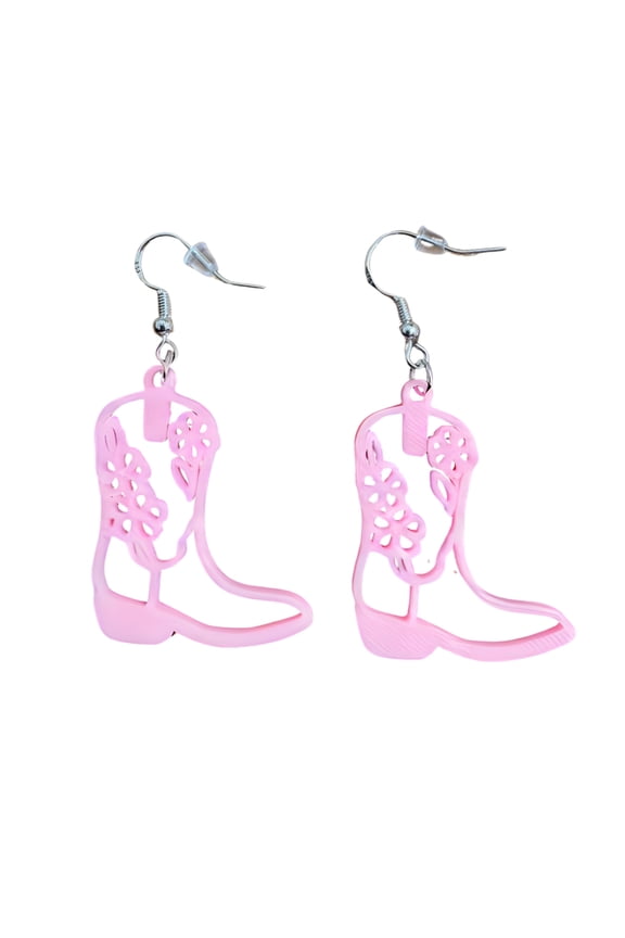 Floral Cowboy Boot Earrings Boho Western Cowgirl (Pink)
