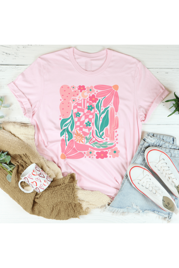 Floral Cowboy Boot Tee White S Peachy Sunday T-Shirt