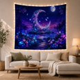 thumbnail image 1 of Floral Crescent Moon on a Calm Island in a Starry Night Scene, Dreamy Fantasy for Nature Lovers, Ethereal Celestial Decor Art, Birthday Gift, Tapestry Wall Hanging for Bedroom and Living Room, 1 of 2