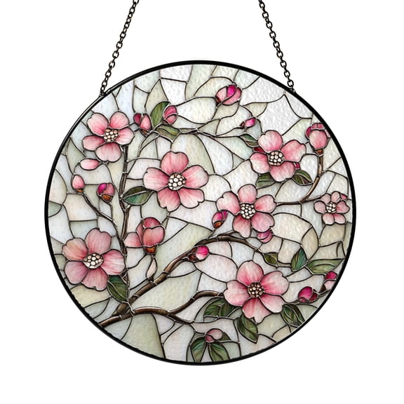 Floral Crescent Moon Stained Glass Window Hanging – Spring Decor