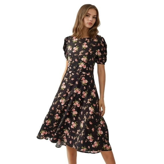 Floral Crew Neck Midi Dress