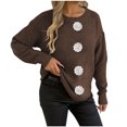 thumbnail image 1 of Floral Crew Neck Sweaters Womens Fall Chunky Knit Pullover Tops Loose Fashion Long Sleeve Ladies Sweater Coffee, XL, 1 of 6