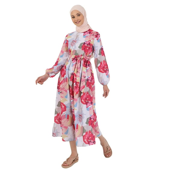 Floral - Crew neck - Unlined - Modest Dress - Benin