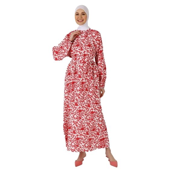 Floral - Crew neck - Unlined - Modest Dress - Refka
