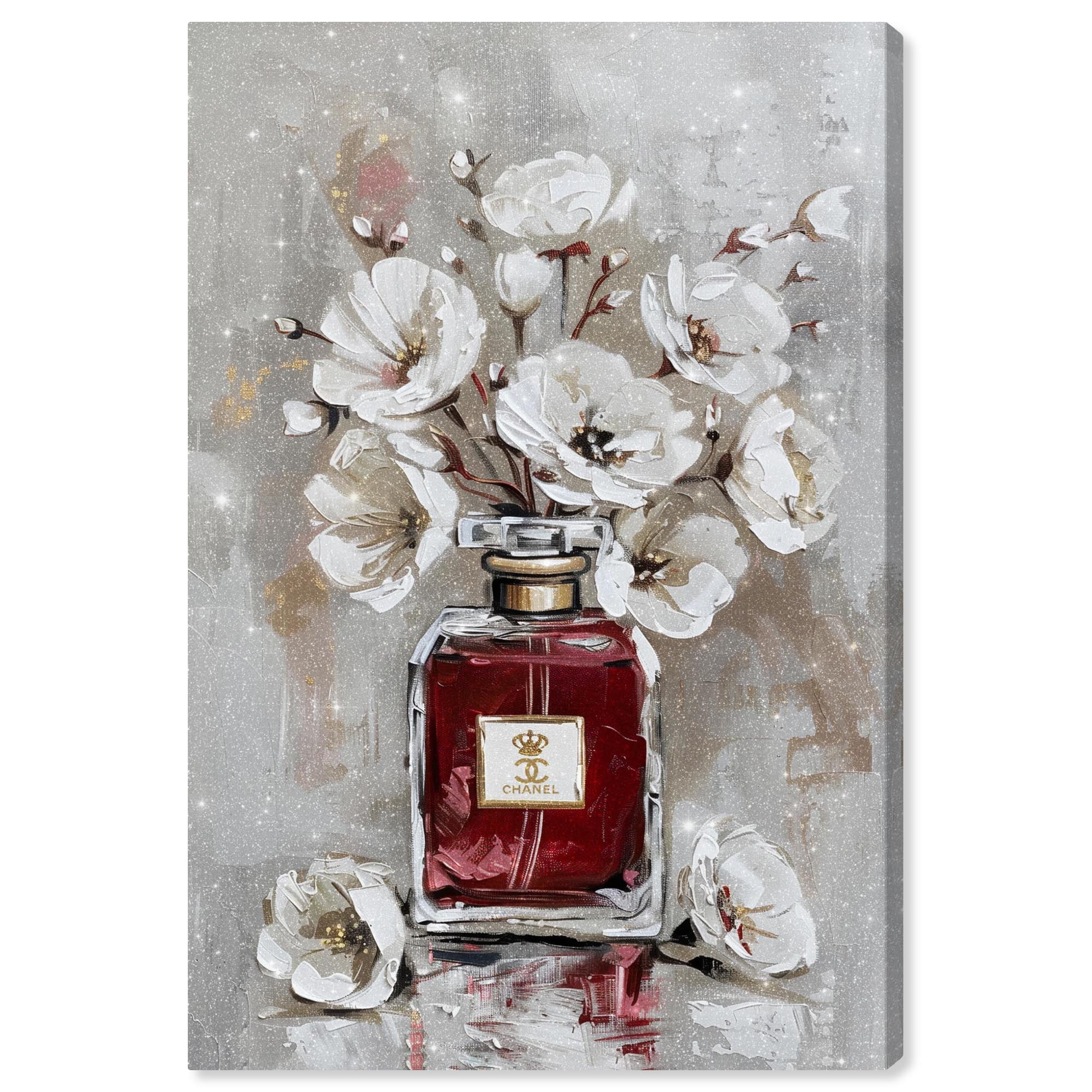 Floral Crimson Perfume Canvas Wall Art, 24" x 16"