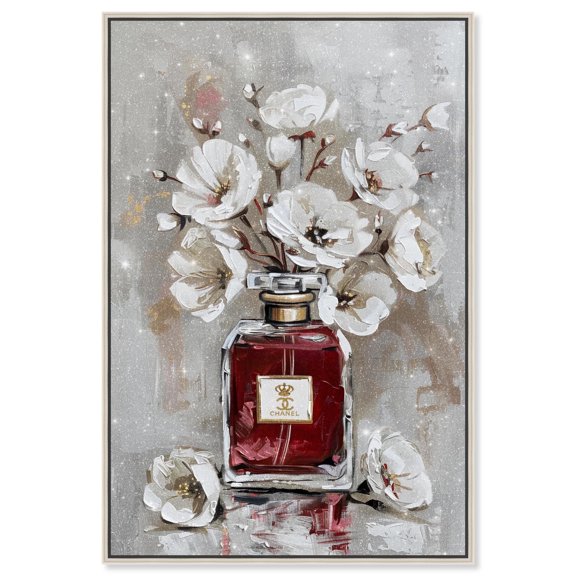 Floral Crimson Perfume Canvas Fashion Designer Wall Art by Art Remedy, Silver Frame, 20" x 30"