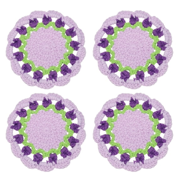 Floral Crochet Coasters, Flower Knitted Cup Mats Crochet Plant Pot Coaster for Wedding Birthday Home Decor Purple