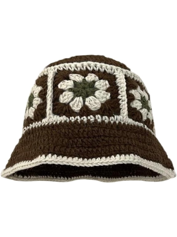 Floral Crochet Hat for Women Handmade Bucket Hats Foldable Multicolor Bucket Cap Casual Fisherman Caps Crochet Sun Hat 2023