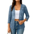 thumbnail image 1 of Floral Crochet Lace Bolero Shrug for Women 3/4 Sleeve Open Front Lightweight Short Lace Cardigan Cover Ups Blue L, 1 of 4