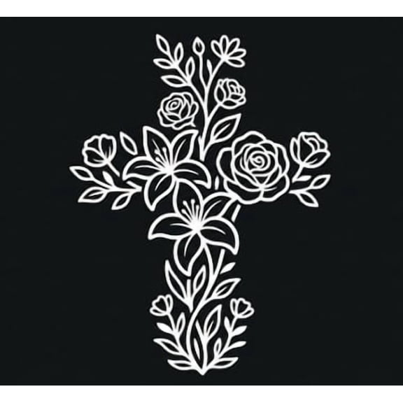 Floral Cross Car Decal - Premium Christian Vinyl Sticker for Windows, Bumpers, and Laptops, Waterproof Religious Flower Cross Die-Cut Auto Emblem Graphic (White)