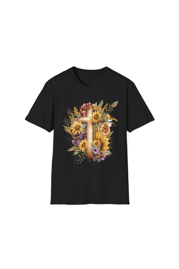Floral Cross Christian Apparel Religious Summer Design Faith Unisex T-Shirt, up to size 5XL