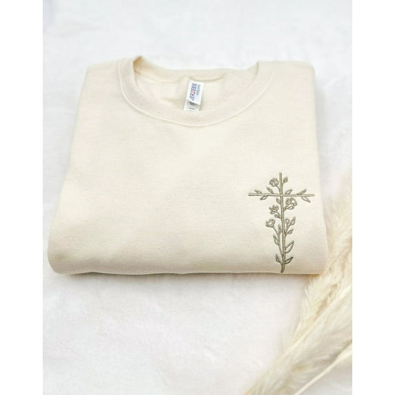 Floral Cross Christian Embroidered Crewneck