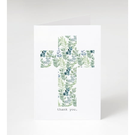 Floral Cross Funeral/Sympathy Thank You Cards w/ White Envelopes (25 Count)