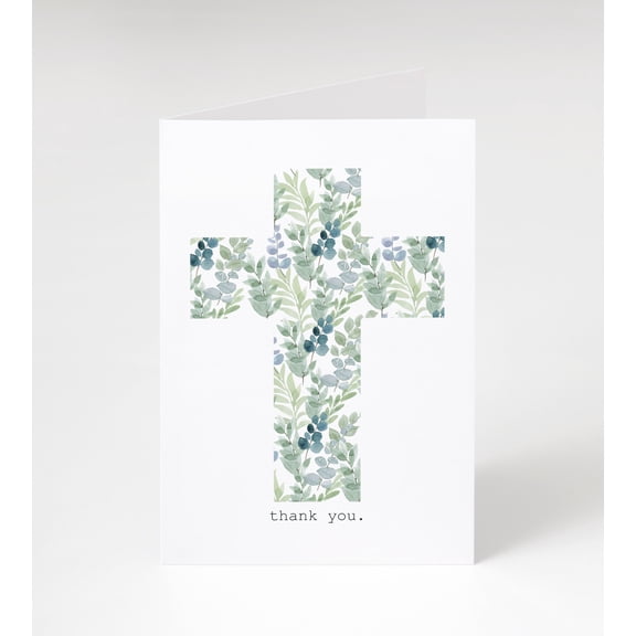 Floral Cross Funeral/Sympathy Thank You Cards w/ White Envelopes (25 Count)