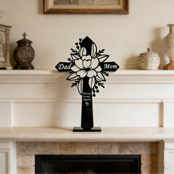 Floral Cross Memorial Sign for Parents | Sympathy Gift for Loss of Mom and Dad