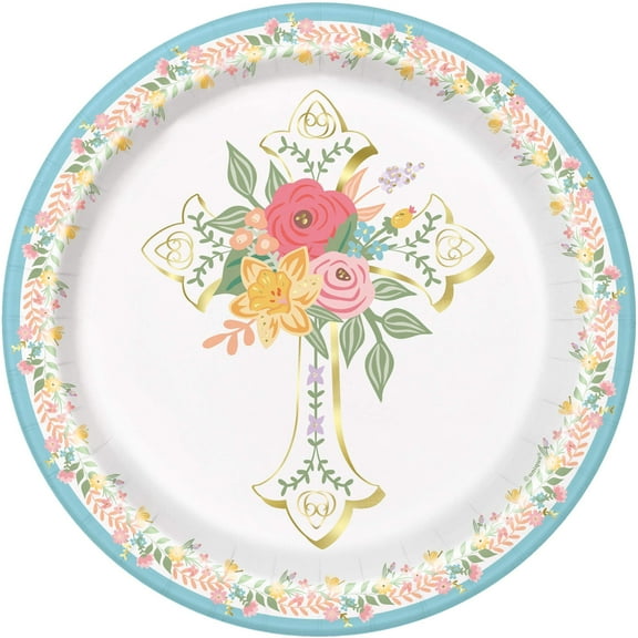 Floral Cross Paper Dinner Plates 8ct