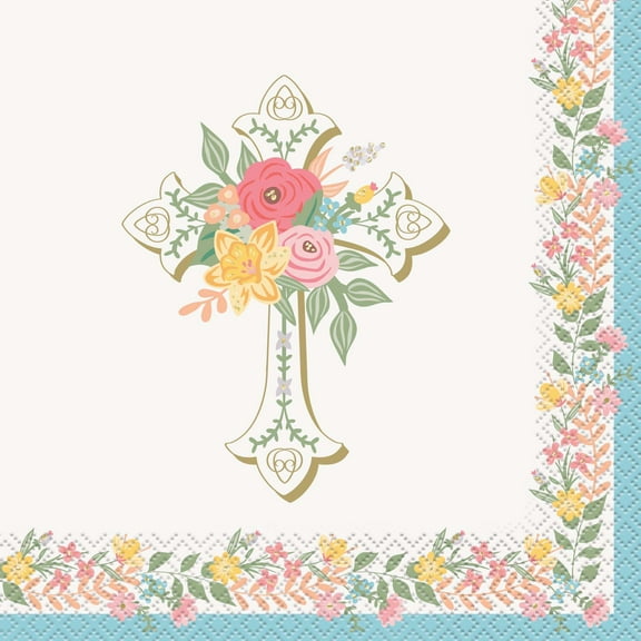 Floral Cross Paper Luncheon Napkins 16ct