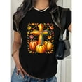 thumbnail image 1 of Floral Cross Pumpkins Graphic Tee Richly Colored Design Vibrant Autumn Harvest Comfort Cotton T-Shirt Black S-5XL, 1 of 5