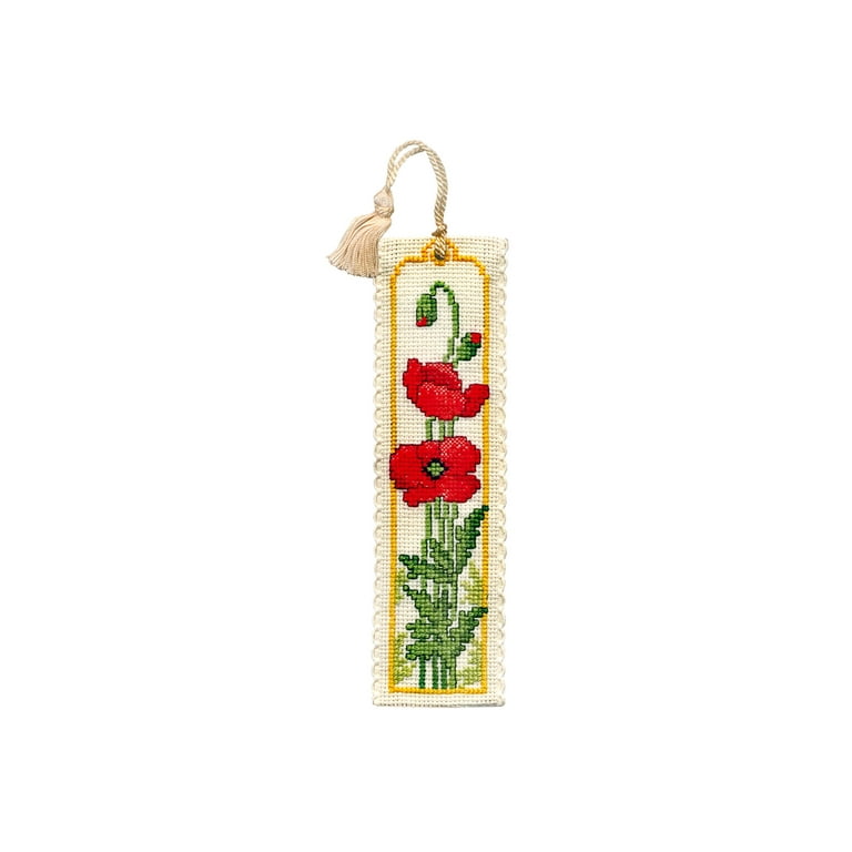 Floral Cross-Stitch Bookmark Kit Poppy Flower Page Marker Kit with Ins 