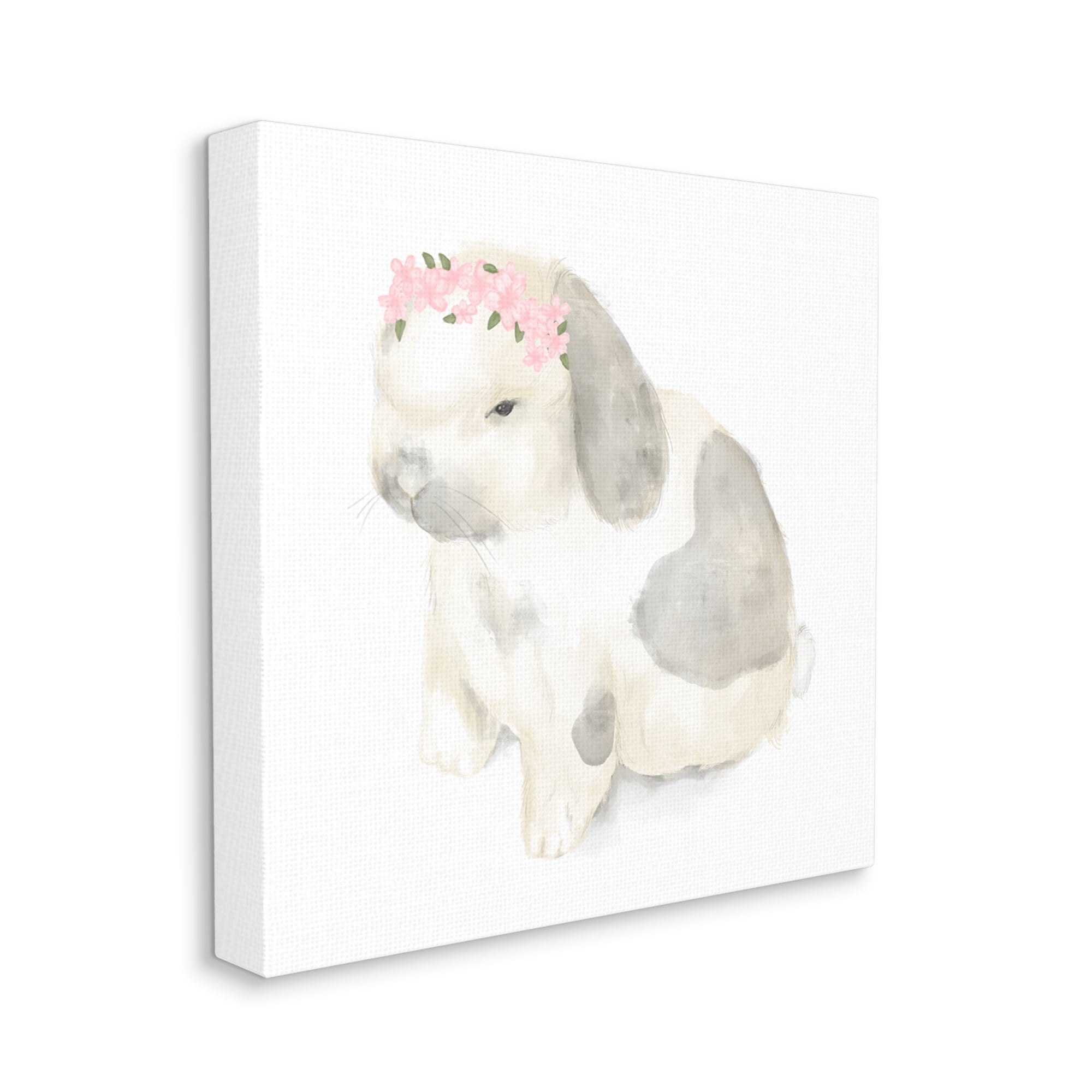 Floral Crown Baby Bunny Soft Animal Illustration Animals & Insects Gallery-Wrapped Canvas Print Wall Art, 17x17