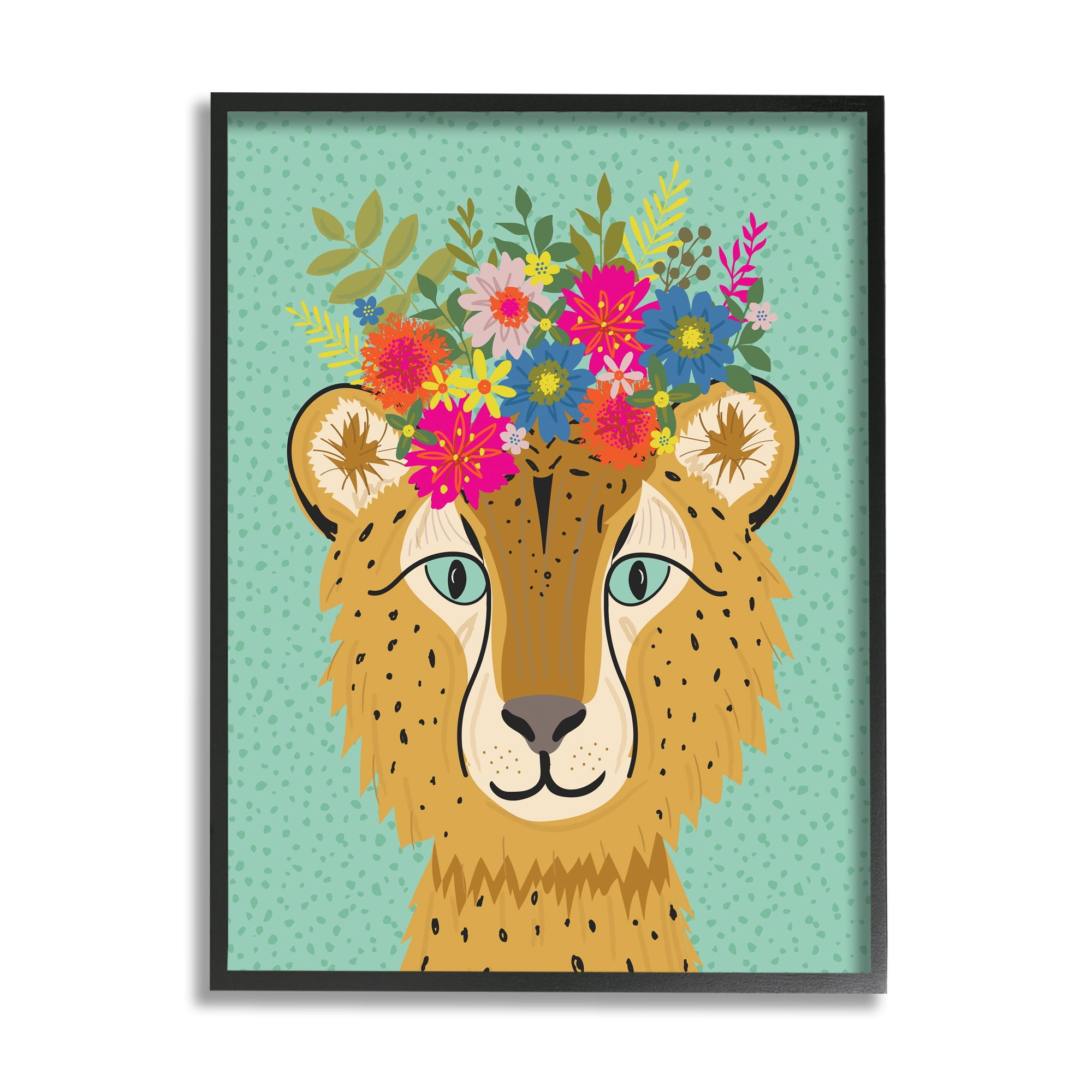 Stupell Industries Floral Crown Cheetah Spotted Fur Playful Animal,16 x 20,Designed by Lisa Whitebutton