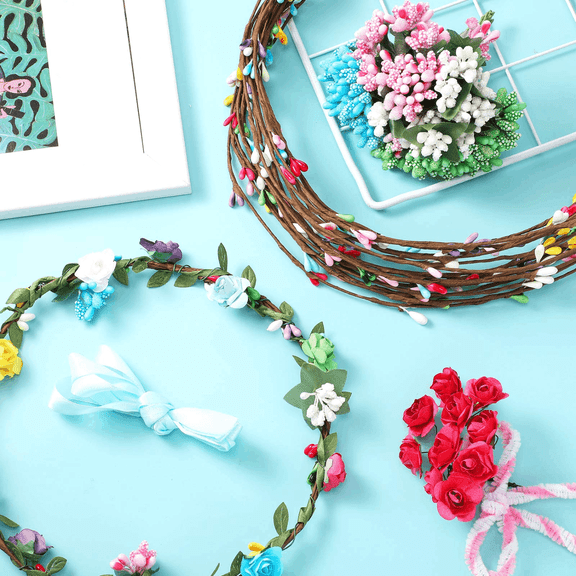Floral Crown Craft Kit with 88 Yards Ribbon, 20-Set DIY Supplies for Party Events & Group Activities