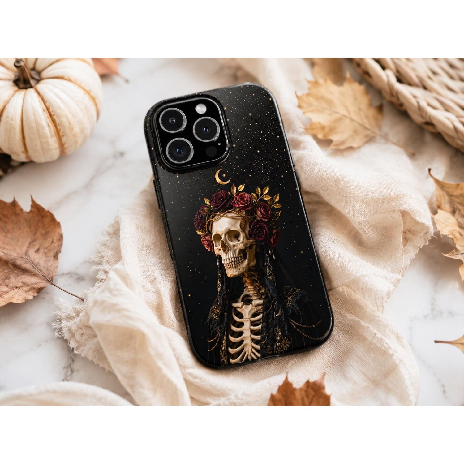 Floral Crown Skeleton and Crescent Moon Tough iPhone Case ...