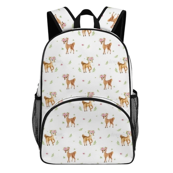 Floral Crowned Deer Pattern Teenage Backpack Middle Students Bookbag Outdoor Daypack