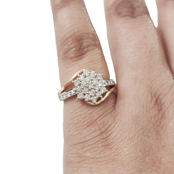 Floral Cubic Zircon Ring, 925 Sterling Silver, CZ Ring, Womens Ring, Yellow Gold Micron Plated, CZ Diamond, Christmas, Thanksgiving, Tiny Dainty Ring, Statement Jewelry, Wedding, Minimal Ring