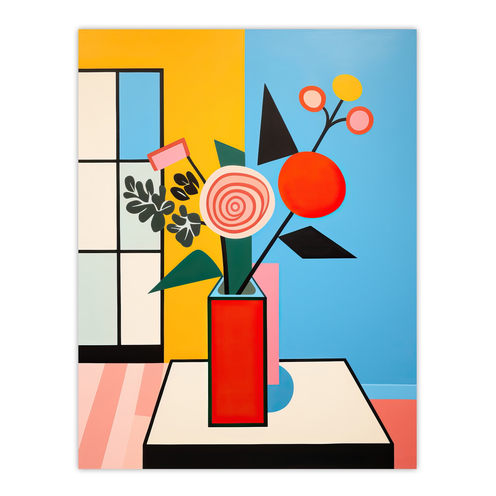 Re.cubismページ Floral Cubism Pop Art Cubist Vibrant Art Print Framed Poster Wall
