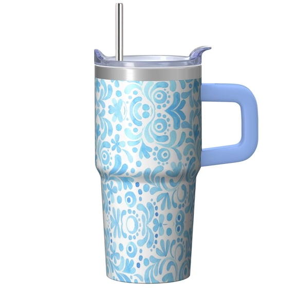 Floral Cup Gift Set for Her - 20oz Tumbler with Handle and Straws, Stainless Steel Insulated Travel Mug, Leak-proof, Beautiful Floral Design