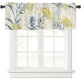 thumbnail image 1 of Floral Curtain Valance, Blue Leaves Yellow Berries Summer Farm Plant Print Short Rod Pocket Window Treatment for Kitchen, Bathroom, Living Room, Bedroom, 1 Panel, 54" W x 18" L, 1 of 5