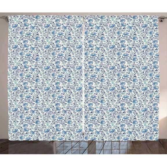 Ambesonne Floral Curtains 2 Panel Set, Blossoming Bluebelles, 108" x 63", Turquoise Dark Blue