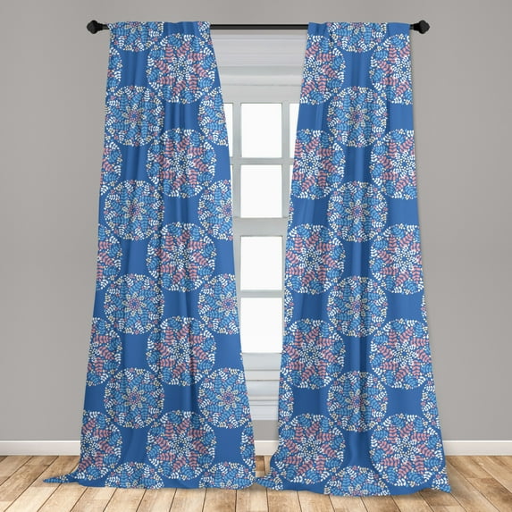 Floral Curtains 2 Panels Set, Blossoming Mandala Motifs in Flower Leaves and Branches, Window Drapes for Living Room Bedroom, 56"W X 84"L, Violet Blue Pink, by Ambesonne