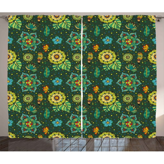 Ambesonne Floral Curtains 2 Panel Set, Fantasy Colorful Flowers, 108" x 63", Multicolor