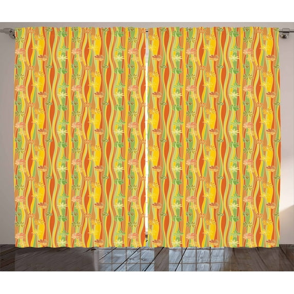 Ambesonne Floral Curtains 2 Panel Set, Colorful Skew Vertical Waves, 108" x 90", Multicolor