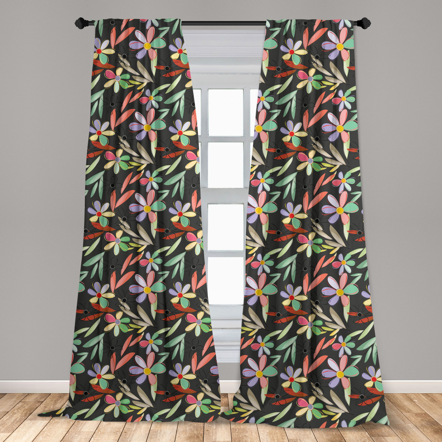 Spring Color Drape Floral Curtains 2 Panels Set, Colorful Spring Blooms with Vibrant ...