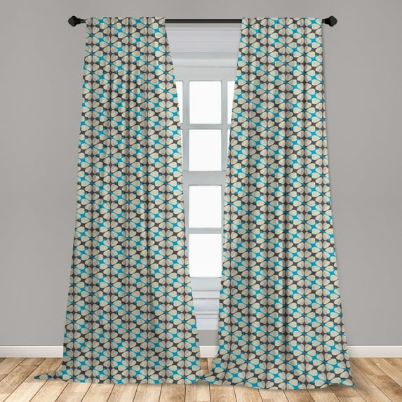 Floral Curtains 2 Panels Set, Diagonal Blue Diamond Shapes with Abstract Pale Color Daisy Motifs, Window Drapes for Living Room Bedroom, 56"W X 63"L, Umber Beige and Sky Blue, by Ambesonne