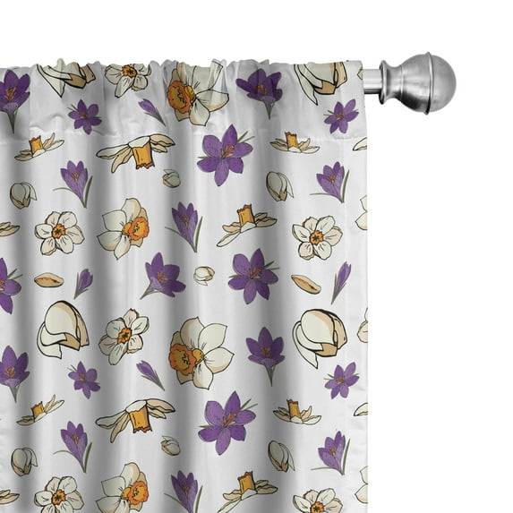 Floral Curtains 2 Panels Set, Digitally Generated Flowers Crocuses and Narcissus Scattered, Window Drapes for Living Room Bedroom, 56"W X 63"L, Violet Orange, by Ambesonne