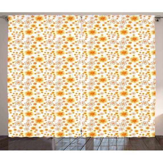 Ambesonne Floral Curtains 2 Panel Set, Abstract Summer Pattern, 108" x 90", Vermilion Yellow White