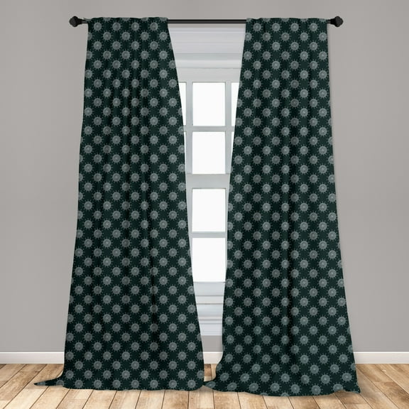 Floral Curtains 2 Panels Set, Doodle Flowers Circular Petals Romantic Shabby Essence with Tribal Effect, Window Drapes for Living Room Bedroom, 56"W X 95"L, Dark Reseda Green, by Ambesonne