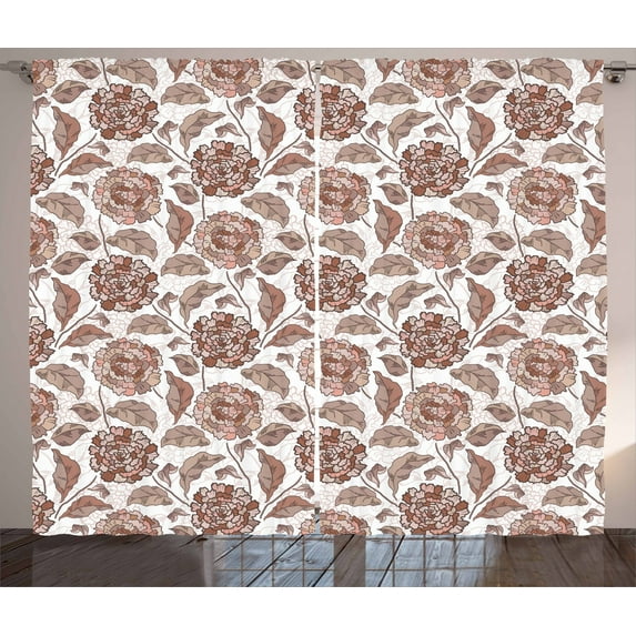 Ambesonne Floral Curtains 2 Panel Set, Ornamental Foliage Motif, 108" x 90", Warm Taupe Umber Blush